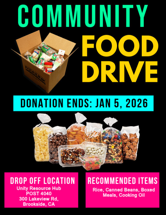 Black Maximalist  Food Drive Flyer Flyer (us Letter) Pamflet (Letter AS) template