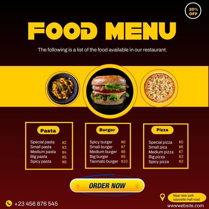 Facebook Post Menu Black Maximalist Food Menu Instagram Post Template | PosterMyWall