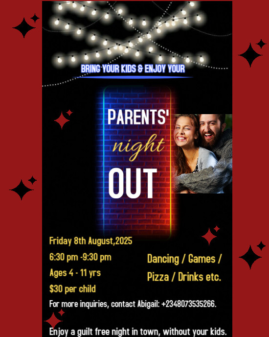 Black Maximalist Free Editable Parents Night Out Instagram Portrait template