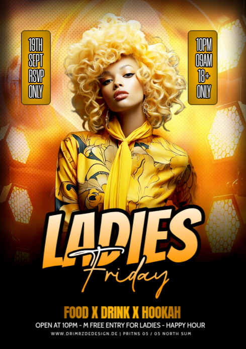 Black Maximalist Friday Ladies Night Party A4 Template | PosterMyWall