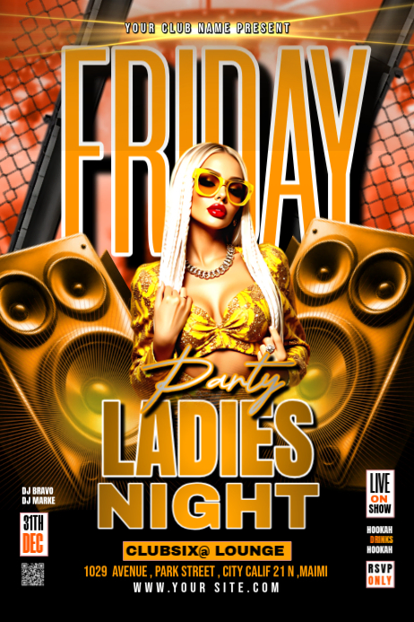Plantilla de Black Maximalist Friday Ladies Night Party Poster ...