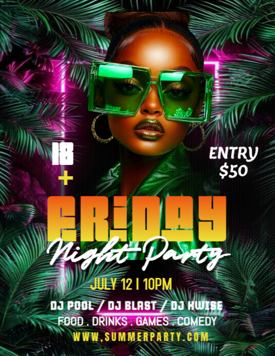 Black Maximalist Friday Night Party  Flyer (us Letter) template