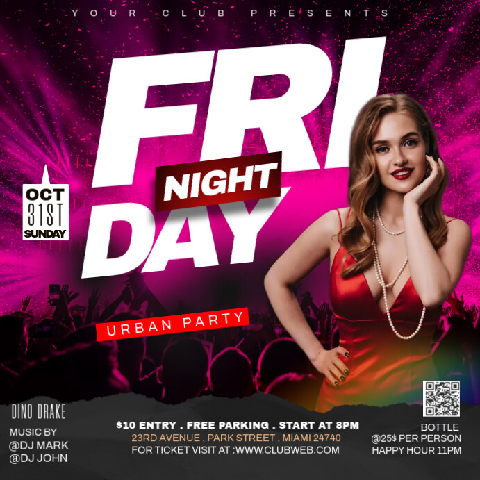Black Maximalist Friday Night Party Instagram Post Template | PosterMyWall