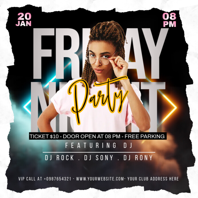 Black Maximalist Friday Night Party Instagram Post Template | PosterMyWall