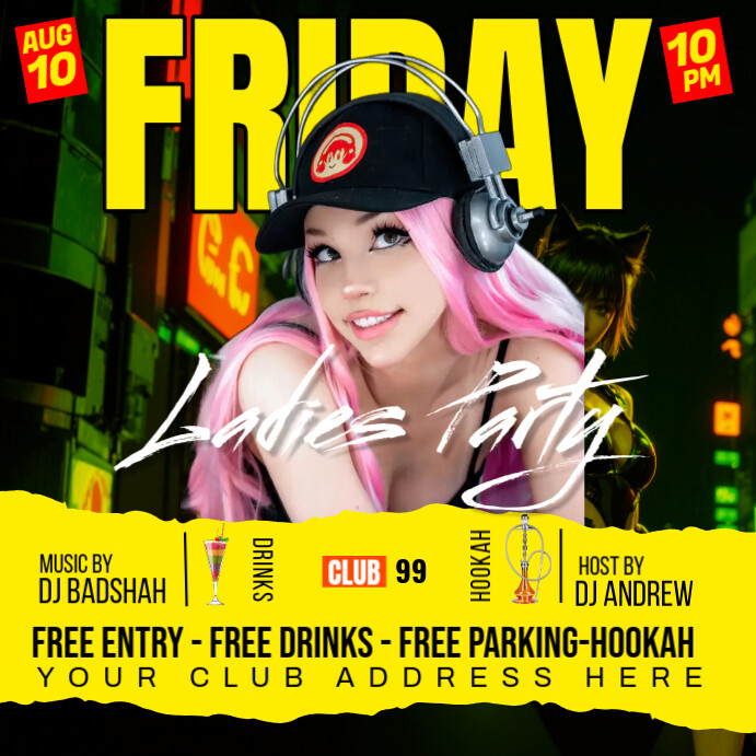 Black Maximalist Friday Night Party Square (1:1) Template | PosterMyWall