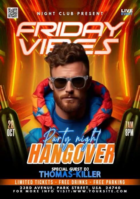 Plantilla de Black Maximalist Friday Vibes Hangover Party A4 | PosterMyWall