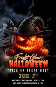 Black Maximalist Fright Glow Halloween 2025 – Trick Or Treat Night At Haunted Castle Half Page Wide Halv side bred template