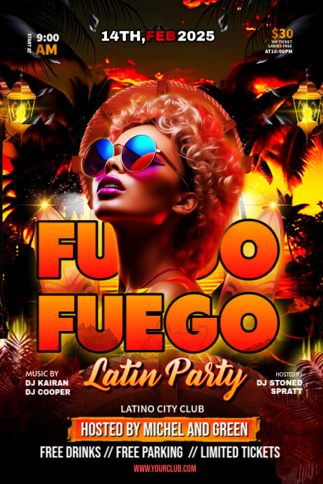 Black Maximalist Fuego Latin Party Flyer Banner 4' × 6' template