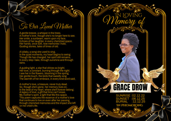 Black Maximalist Funeral Program  A3 template