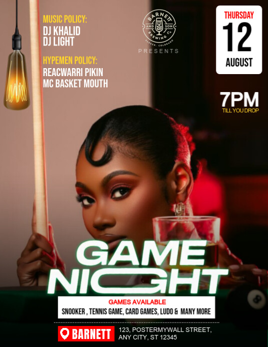 Black Maximalist Game Night  Flyer (us Letter) template