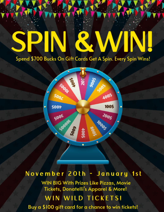 Black Maximalist Gaming Spin The Wheel Flyers, Spin The Wheel Flyers, Spin To Win Flyers, Win Prize Folheto (US Letter) template