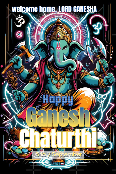Black Maximalist Ganesh Chaturthi Poster Template | PosterMyWall