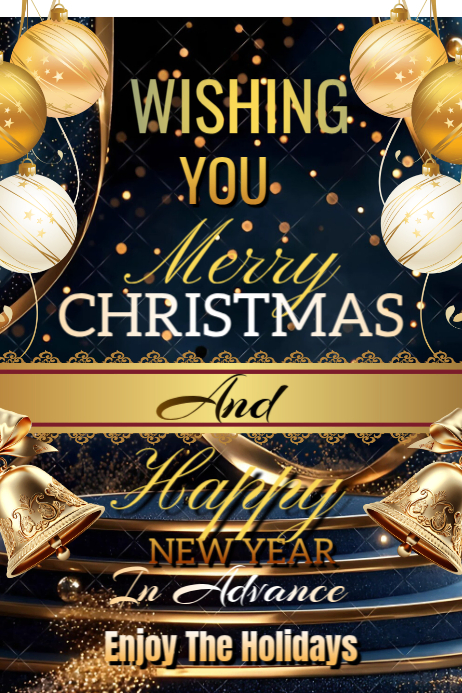 Black Maximalist Gold Merry Christmas And Happy New Year Poster ...
