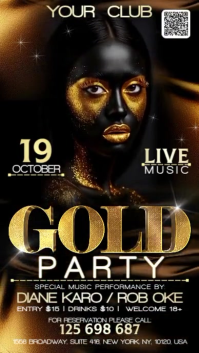 Black Maximalist Gold Party Digital Display (9:16) template