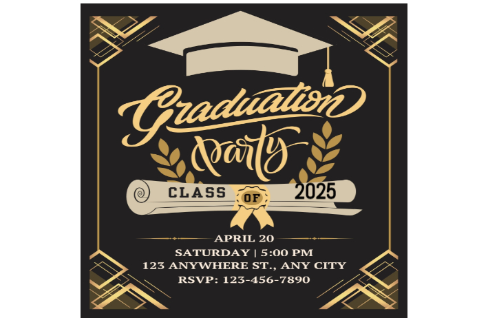 Black Maximalist Golden And Black Graduation Invitations Flayer Label ...