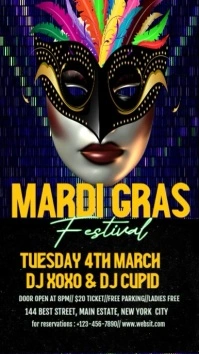 Black Maximalist golden Mardi gras design Digital Display (9:16) template