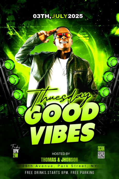 Black Maximalist Good Vibes Party Banner 4' × 6' template