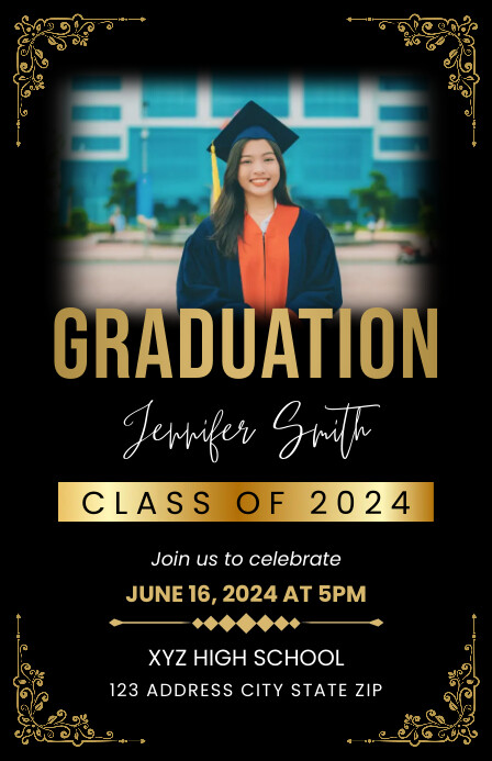 Black Maximalist Graduation Announcement Invi Meia página larga template