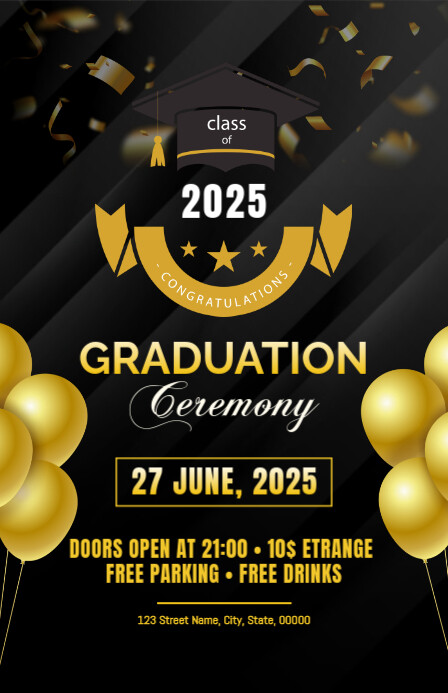 Half Graduation Card Black Maximalist Graduation Invitation Half Page Wide Template ...