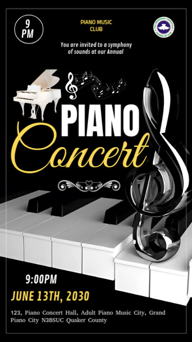 Black Maximalist Grand Piano Concert Invitation  Instagram Story template