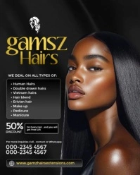 Black Maximalist Hair Salon Flyer  Instagram Portrait template