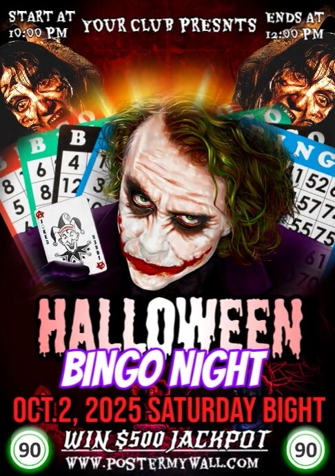 Black Maximalist Halloween Bingo Night  A4 template