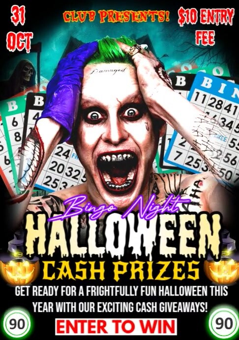Black Maximalist Halloween Bingo Night Cash Prize A2 template