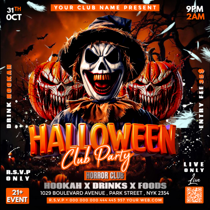 Plantilla de Black Maximalist Halloween Club Party Instagram Post ...