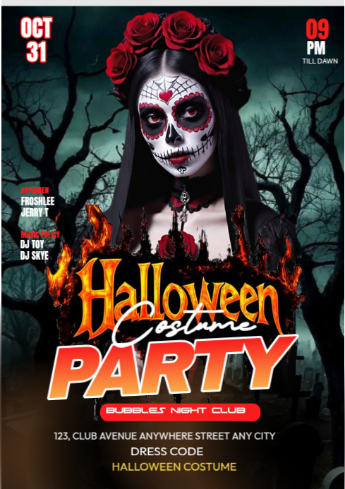 Black Maximalist Halloween Costume Party Flyer A3 Template | PosterMyWall