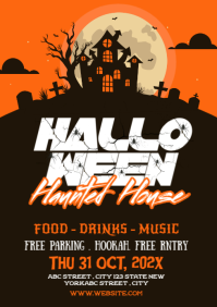 Black Maximalist Halloween Haunted House A4 template