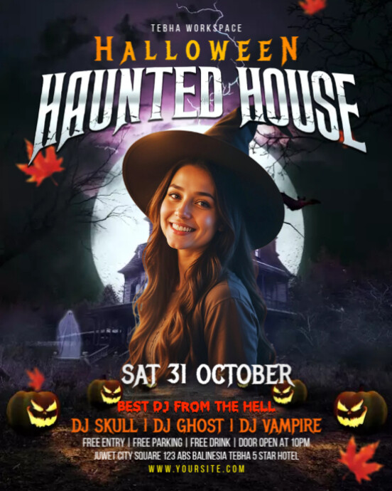 Black Maximalist Halloween Haunted House Instagram Portrait template