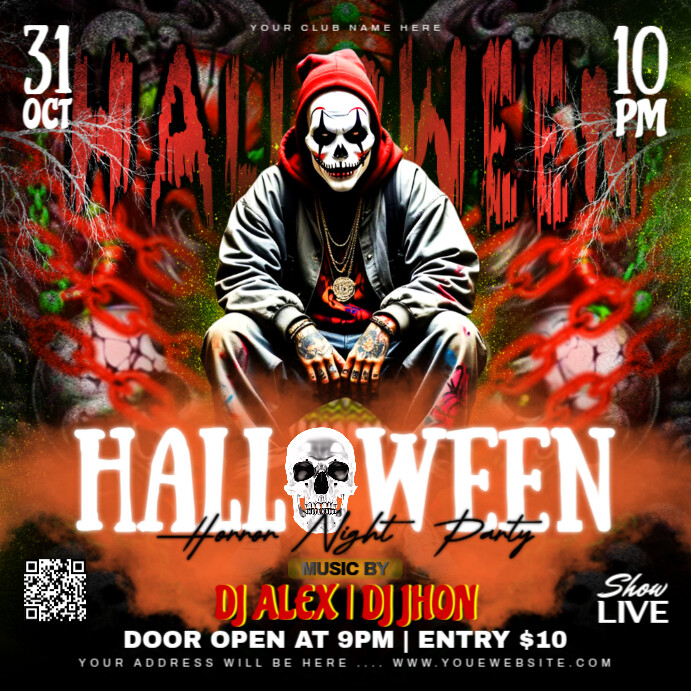 Black Maximalist Halloween Horror Night Party Instagram Post Template ...