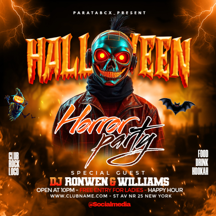Black Maximalist Halloween Horror Party Night Instagram Post Template ...