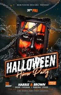 Black Maximalist Halloween Horror Party Video Half Page Wide Halv side bred template