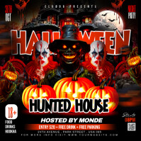 Black Maximalist Halloween Hunted House Flyer Instagram Post template