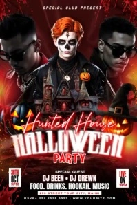 Black Maximalist Halloween Hunted House Party Poster template