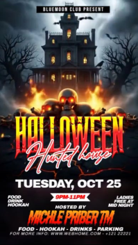 Black Maximalist Halloween Hunted House Party Digital Display (9:16) template