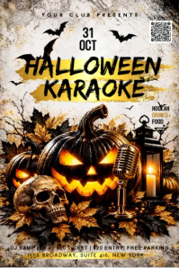 Noir Halloween Karaoke Party Banner 4 x 6 fod Template