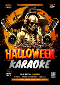 Black Maximalist Halloween Karaoke Music Night A4 template