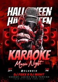 Black Maximalist Halloween Karaoke Party A4 template
