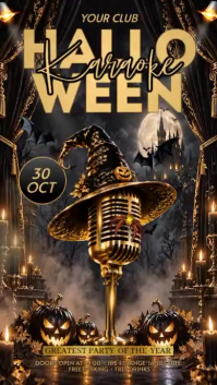Czarny Halloween Karaoke Party Ekran reklamowy Template