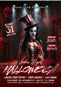 Black Maximalist Halloween Ladies Night Party A4 template