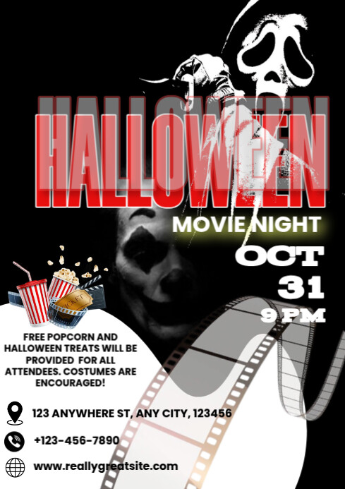 Black Maximalist Halloween Movie Night A4 Template | PosterMyWall