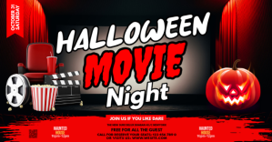 Black Maximalist Halloween Movie Night  Facebook Shared Image Obraz udostępniany na Facebooku template