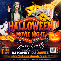Black Halloween Movie Night Party Instagram 帖子 Template