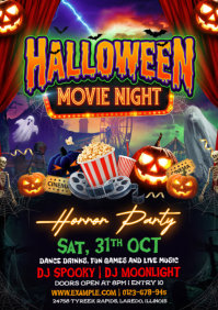 Black Halloween Horror Movie Night Party A4 Template