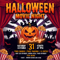 Black Halloween Movie Night Party โพสต์บน Instagram Template