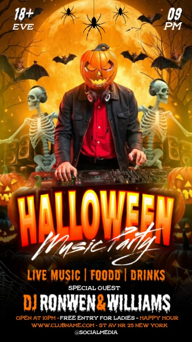 Black Maximalist Halloween Music Party Instagram Story Video Template ...