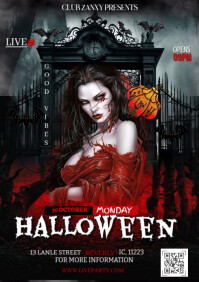 สีดำ Halloween Party A4 Template
