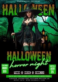 Black Maximalist Halloween Night Party A4 template